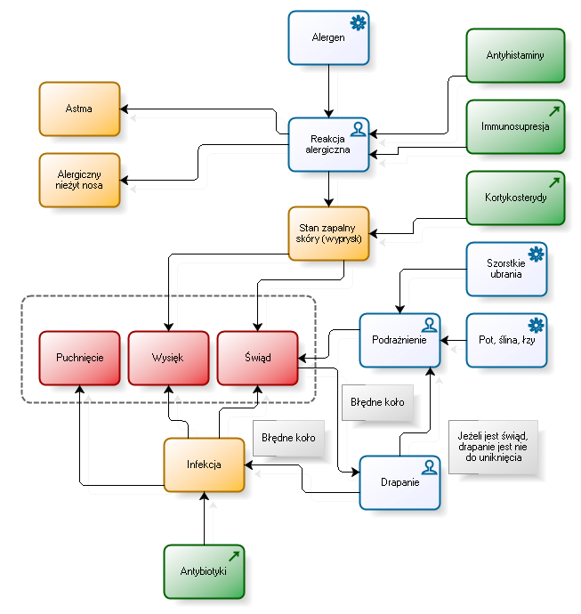 Diagram pokazujący zależności pomiędzy objawami AZS